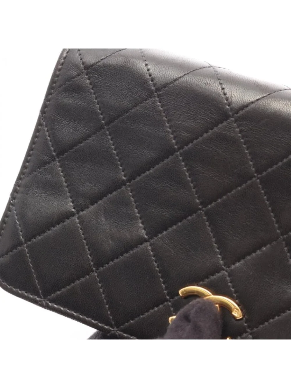 Chanel Shoulder Bag Mini Quilted Full Flap Black Lambskin Push Lock Chain